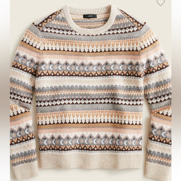 J. Crew Sweaters - J.Crew Fair Isle cropped crewneck sweater neutral cabincore preppy wool blend